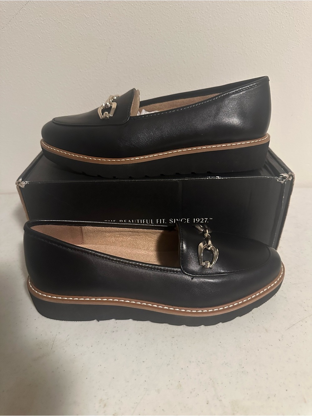Naturalizer Adiline Bit Women’s 8 Black Leather Horsebit Platform Loafers New